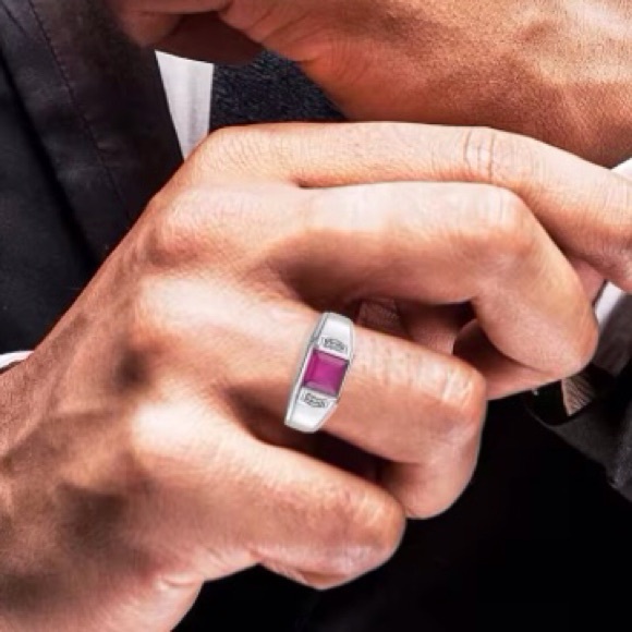 Genuine Ruby Solitaire Men’s Ring in Stainless Steel - Picture 4 of 8